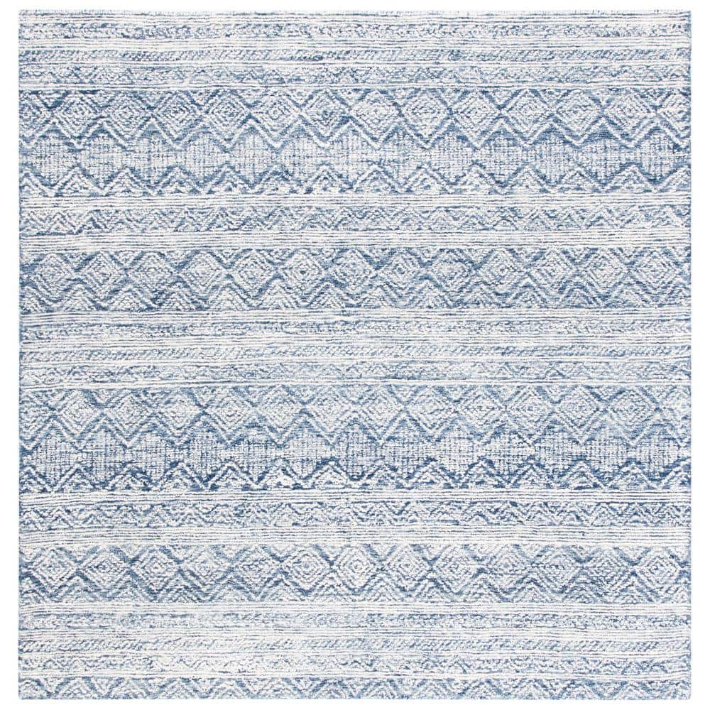 Blue and Ivory 6' x 6' Square Hand-Tufted Wool Rug