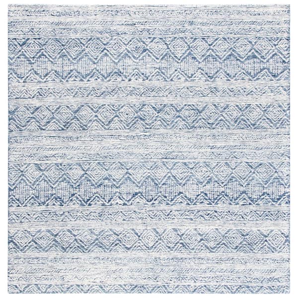 SAFAVIEH Abstract Blue/Ivory 6 ft. x 6 ft. Diamond Striped Ikat Square Area Rug