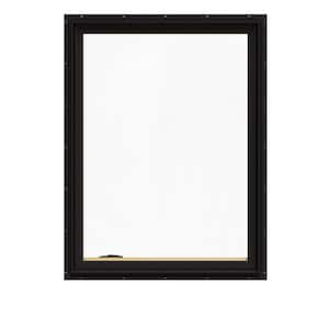 36.75 in. x 48.75 in. W-2500 Series Black Painted Clad Wood Left-Handed Casement Window with BetterVue Mesh Screen