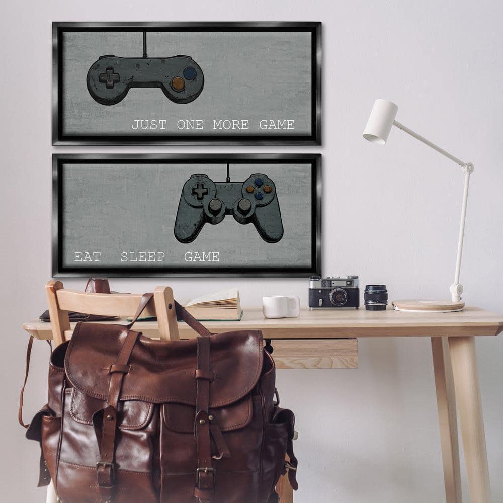 Gamer Phrases on Grey by Kim Allen 2 Piece Black Floater Frame Typography Graphic Art Print 14 in. x 31 in.