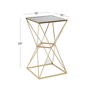16 in. Gold Large Square Glass End Accent Table with Mirrored Glass Top