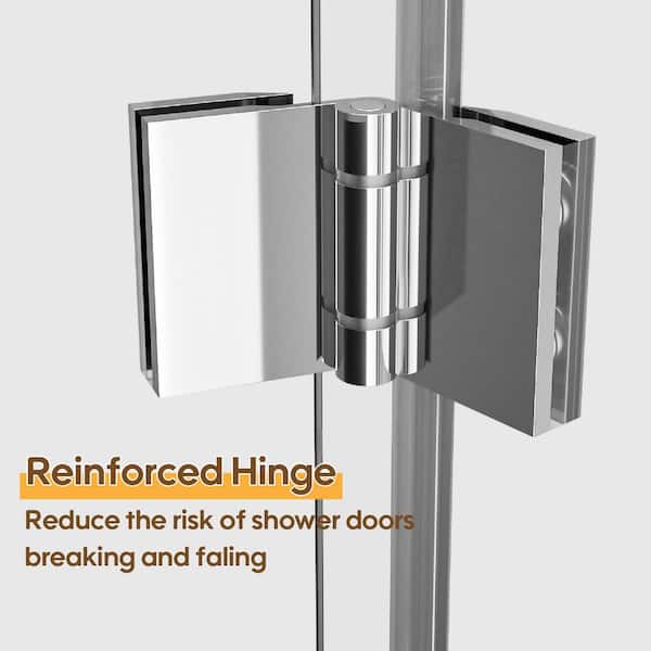 FORCLOVER 34 in. W to 35-3/8 in. W x 72 in. H Bi-Fold Frameless Shower Door in Chrome with Clear Glass