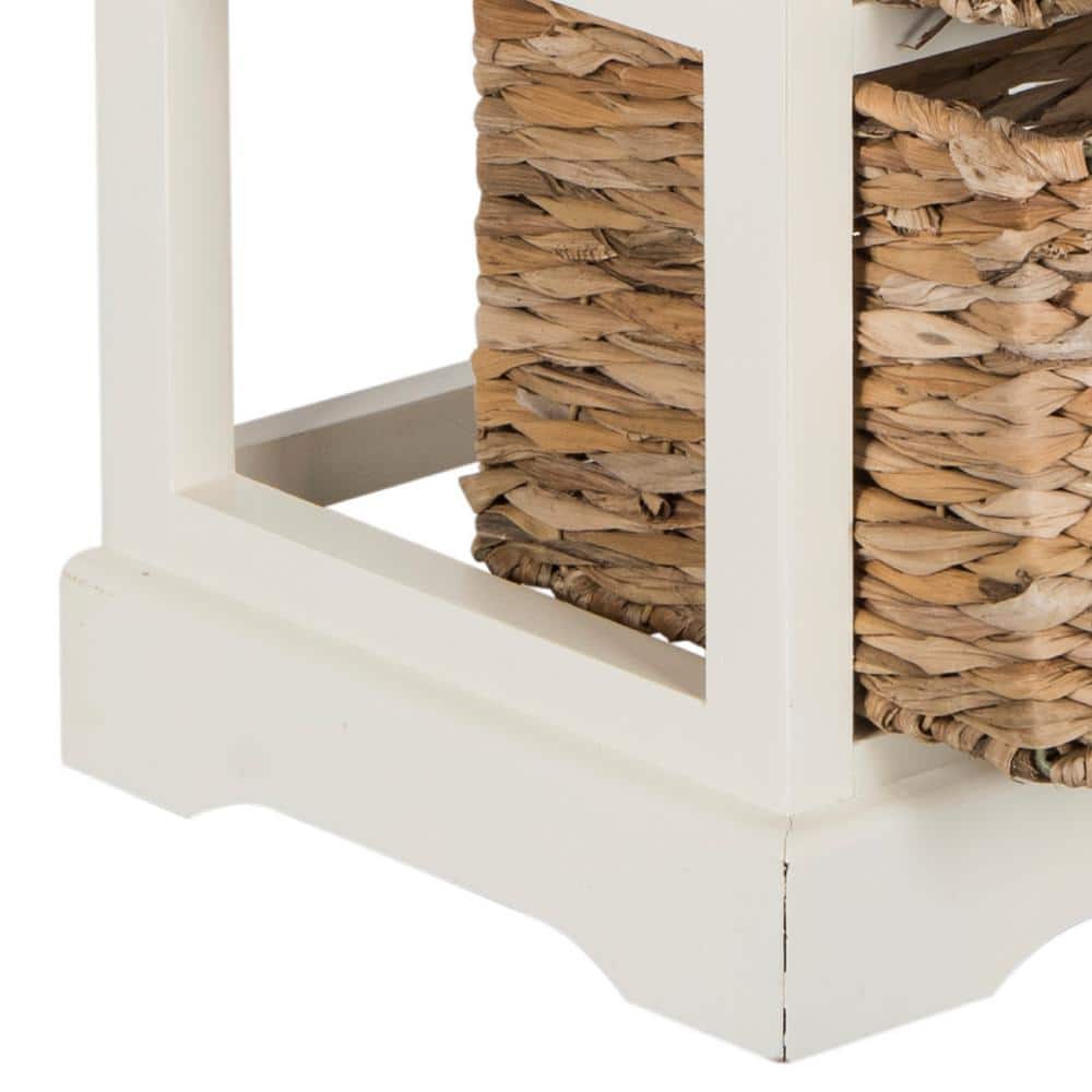 Coastal Breeze White Pine 5-Drawer Wicker Basket Storage Tower