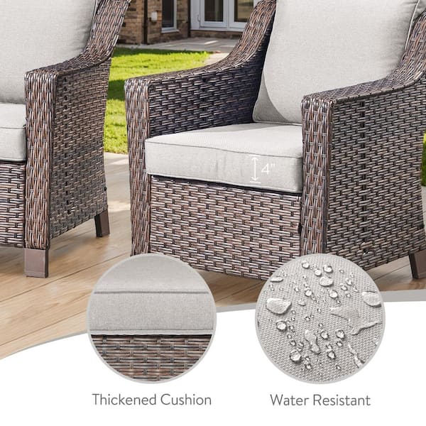 Gymojoy Brentwood Brown Wicker Outdoor Chair with Beige Cushions