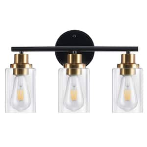 17 in. 3-Light Modern Matte Black Vanity-Light with Clear Glass Shade