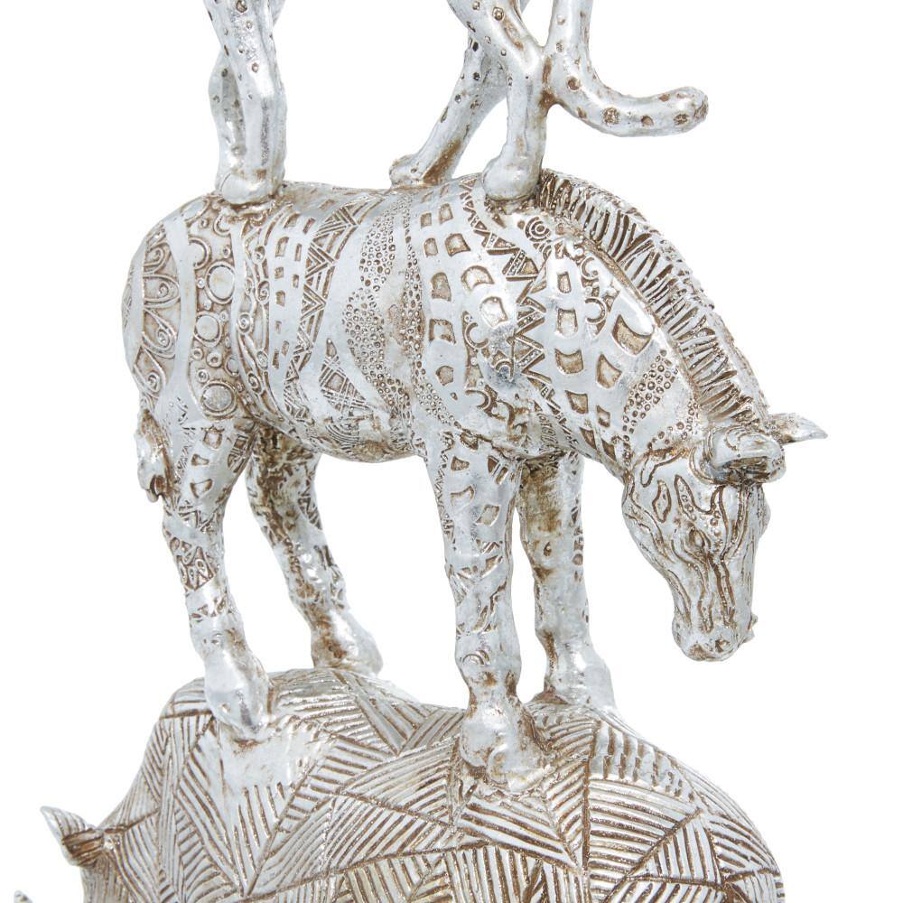 Elegant Nickel Finish Elephant Sculpture 10"x20" Art Deco Accent