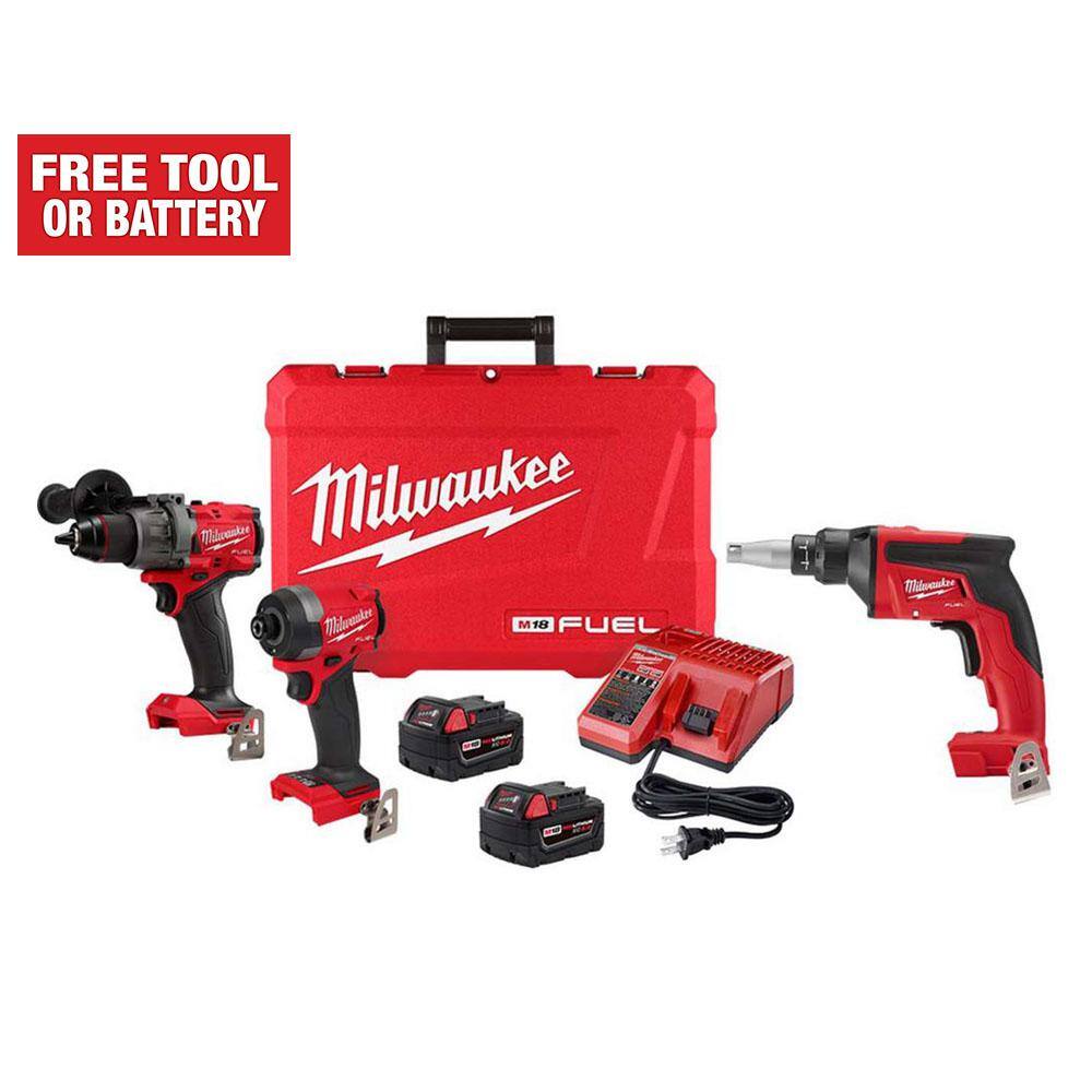 Milwaukee M18 FUEL 18-Volt Lithium-Ion Brushless Cordless Hammer Drill and Impact Driver Combo Kit (2-Tool) with Drywall Screw Gun -  3697-22-2866