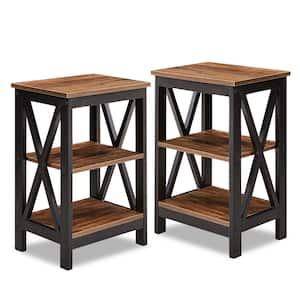 2-Piece Brown 3-Tier Nightstand Wooden Side Table Storage Shelve Stable Structure 15.7 in. L x 11.8 in. W x 24.2 in. H