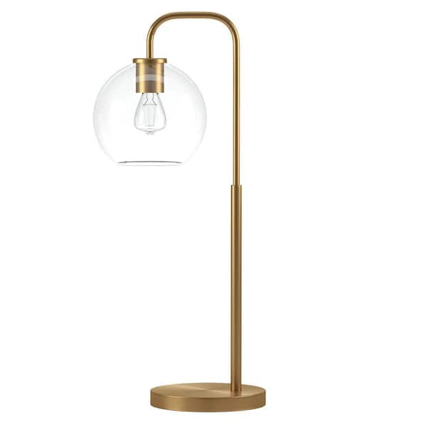 HomeRoots 27 in. Clear Modern Integrated LED Bedside Table Lamp with Clear Glass Shade