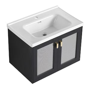 27.80 in. W Floating Wall-Mounted Bath Vanity in Black Chestnut with White Ceramic Top