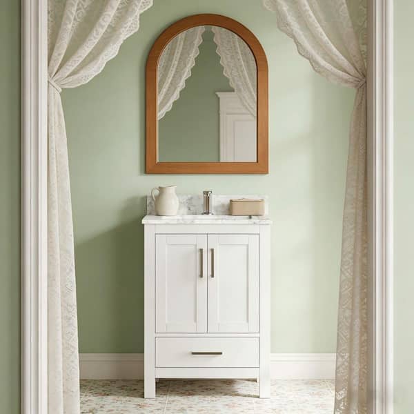 24 in. W x 22 in. D Freestanding White Bath Vanity with Carrara White Engineered Marble Top, Backsplash, Sidesplash