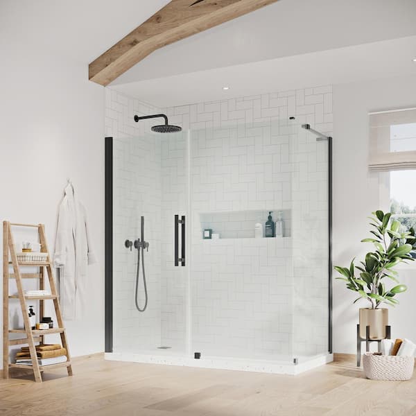 OVE Decors Pasadena 63-7/16 in. W x 72 in. H Rectangular Pivot Frameless Corner Shower Enclosure in Black