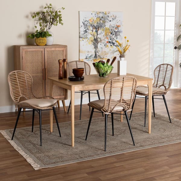 Baxton Studio Brenna 5 Piece Greywashed Rattan and Natural Brown