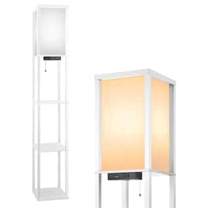 63.7 in. White Dimmable Column Floor Lamp with Display Shelves, Remote Control, 1USB and 1 Type C Ports, 1 Power Outlet