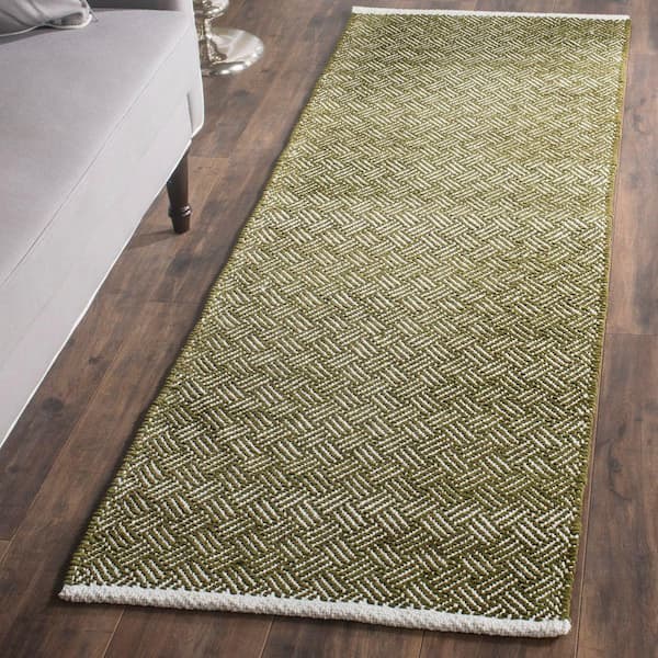 Boston Olive 2 ft. x 7 ft. Solid Gradient Geometric Runner Rug