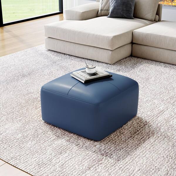 Uixe 22 in. Wide Mid-Century Navy Blue Genuine Leather Square