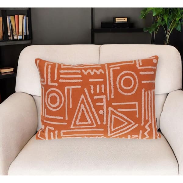 Pink, Orange Geometric Polyester 14 in. x 20 in. Throw Pillow