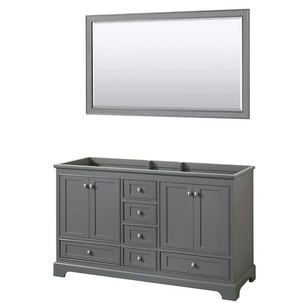 Wyndham Collection Deborah 59.25 in. W x 21.5 in. D Vanity Cabinet with 58 in. Mirror in Dark Gray