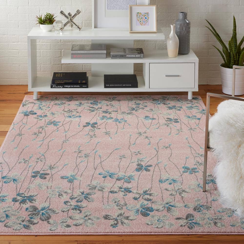 Serene Blossom Pink Floral 5'3" x 7'3" Easy-Care Area Rug