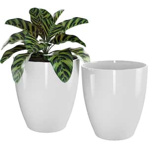 Modern 15 in. L x 10 in. W x 10 in. H White Ceramic Round Indoor/Outdoor Planter (2-Pack)