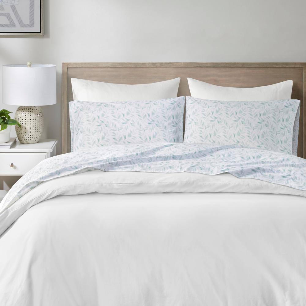 Queen Green Leaves Cotton Percale Sheet Set