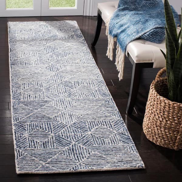 Abstract Blue/Ivory 2 ft. x 18 ft. Diamond Geometric Runner Rug
