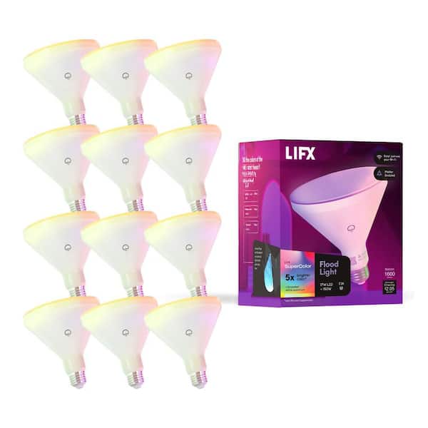 150-Watt Equivalent PAR38 Multi-Color 9000K Wi-Fi LED light Bulb Works w/Alexa/Hey Google/HomeKit Tunable White(12-Pack)