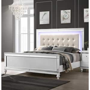 New Classic Furniture Valentino White Wood Frame Queen Panel Bed with Lighted Headboard