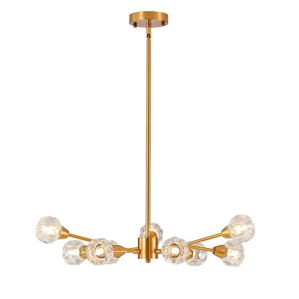 VEVETTA 9-Light Rustic Mid Century Sputnik Linear Chandelier Hanging Fixture Ceiling Light for Kitchen Island in Gold