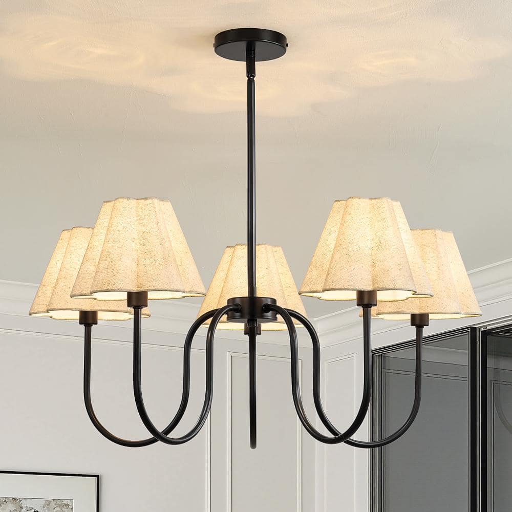 5-Light Black Fabric Shade Modern Farmhouse Adjustable Height Pendant Chandelier, Suitable For Living Room and Bedroom price history on PriceWatchPro