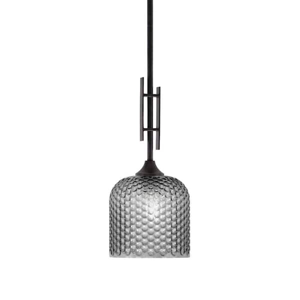 Unbranded Ontario 60-Watt, 1-Light Dark Granite Stem Hung Mini Pendant Light with Smoke Textured Glass Shade and No Bulb Included