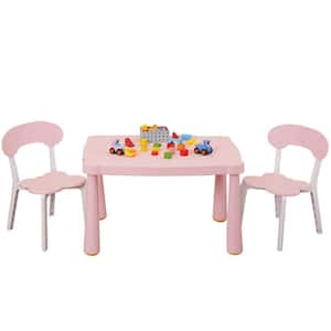 3-Piece Pink Plastic Outdoor Side Toddler Table and Chair Set for Reading, Preschool, Drawing, Toddler and Playroom