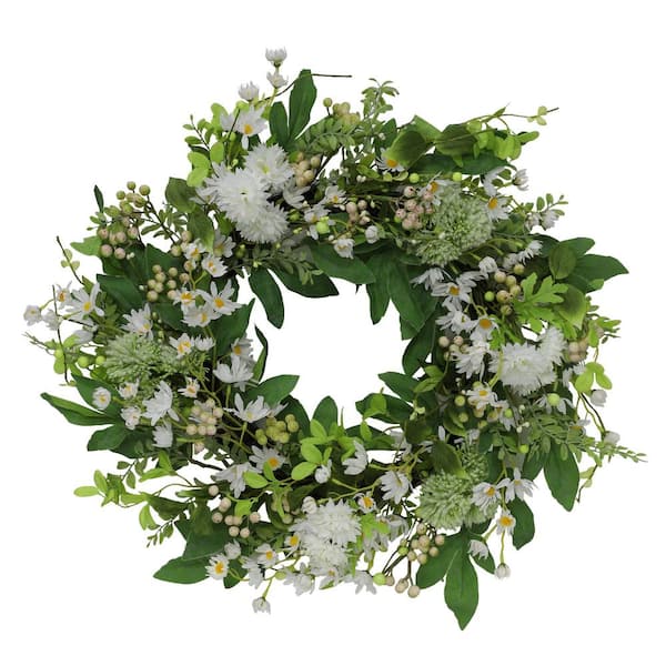 Puleo International 24 in. Artificial Daisy Spring Mixed Flower Wreath