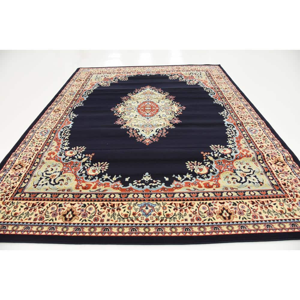 Navy Blue Medallion 8' x 10' Easy-Care Synthetic Rectangular Rug