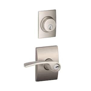 Merano Satin Nickel Single Cylinder Deadbolt and Keyed Entry Door Handle with Century Trim Combo Pack
