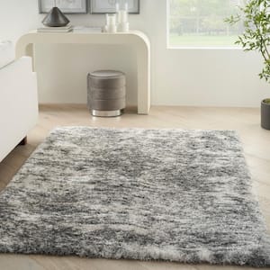 Luxurious Shag Charcoal Grey 5 ft. x 7 ft. Abstract Contemporary Area Rug