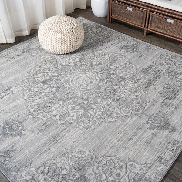 JONATHAN Y Modern Light Gray 5 ft. Square Persian Vintage Moroccan Medallion Area Rug