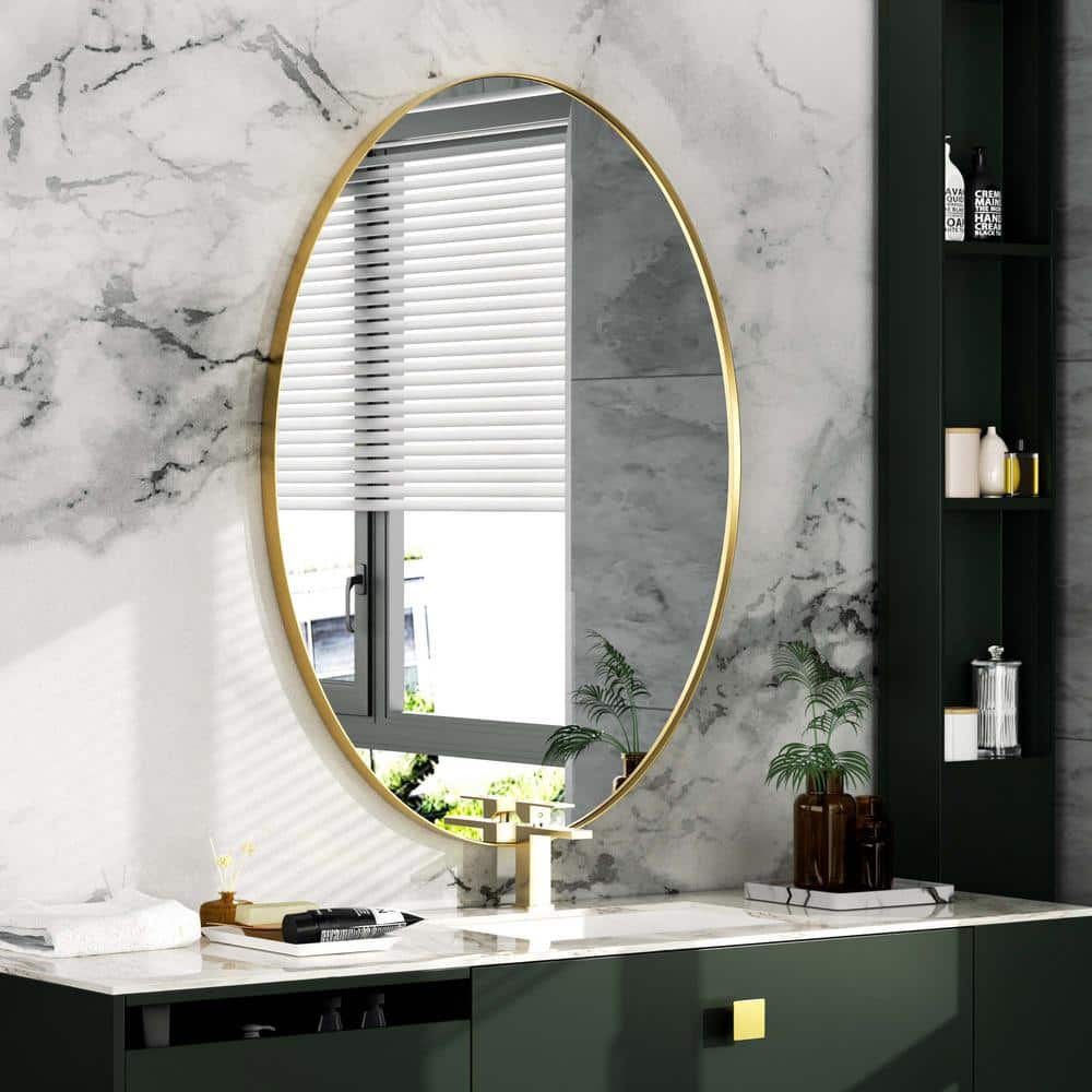 Clavies Bathroom Mirror, 22 x 30 Vanity Wall Mirror, Golden Oval