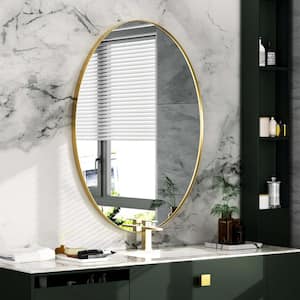 22 in. W x 30 in. H Large Oval Mirror Stainless Steel Framed Mirror Wall Mirrors Bathroom Vanity Mirror in Brushed Gold