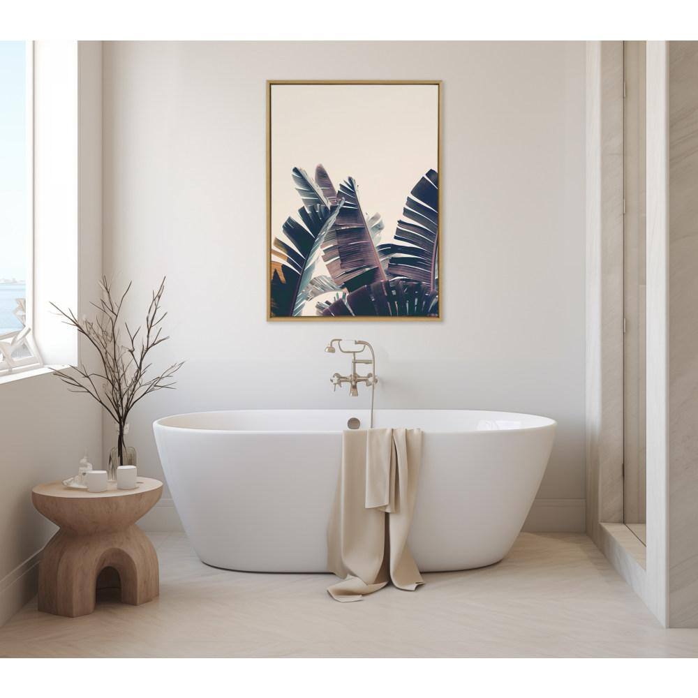 Natural Framed Canvas Print of Beachy Palm Trees, 28x38