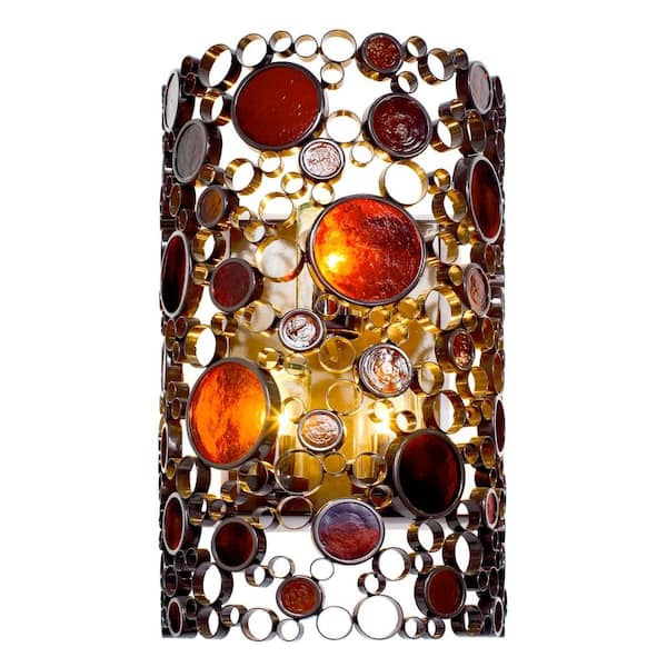 Varaluz Fascination 3-Light Glossy Bronze Outdoor Wall Lantern Sconce with Amber Glass