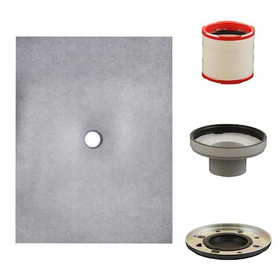 Watershield Shower System 48 in. x 48 in. Sloped Waterproof Center Drain Shower Tray With Drain Assembly
