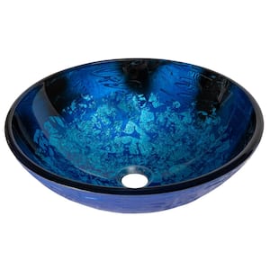 DECOLAV 1035-BL Round Clamshell Natural Glass Vessel Sink Blue 17-Inch