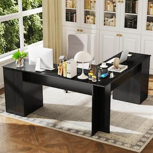 66 in. L-Shaped Black Corner Computer Desk Writing Table Study Workstation w/Drawers Storage