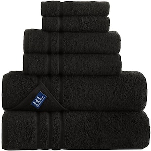 6-Piece Black Turkish Cotton Bath Towel Set
