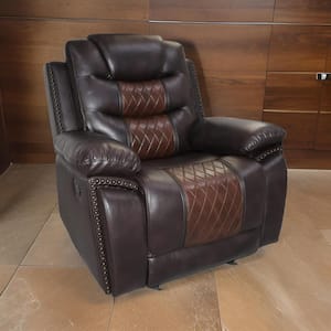 Brown Faux Leather Manual Recliner with Wood and Pocket Coils