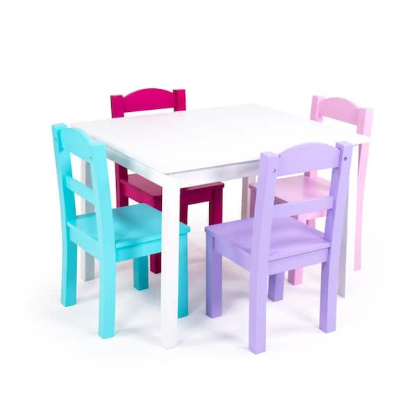 Humble Crew Forever 5-Piece White/Pink/Purple Kids Table and Chair Set