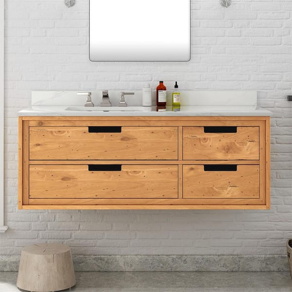 Vinespring 48 in. Single Sink Wood Tone Bath Vanity with White Marble Top (Assembled)