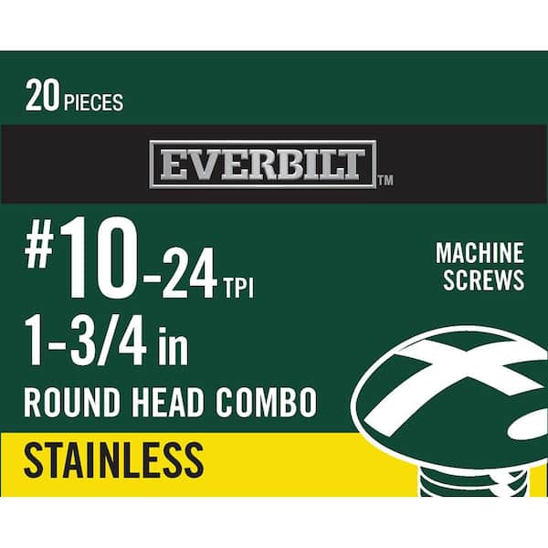 Everbilt #10-24 x 1-3/4 in. Stainless Steel Combo Round Head Machine Screw (20-Pack)
