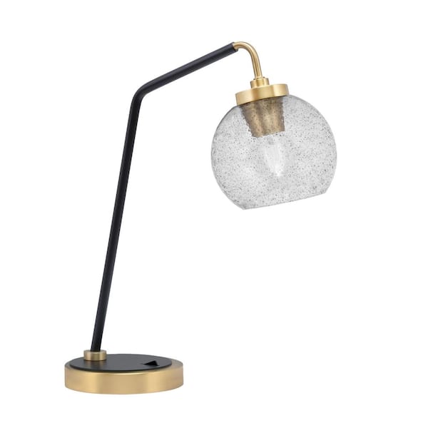 Unbranded Delgado 16.5 in. Matte Black and New Age Brass Desk Lamp with 5 in. Smoke Bubble Glass